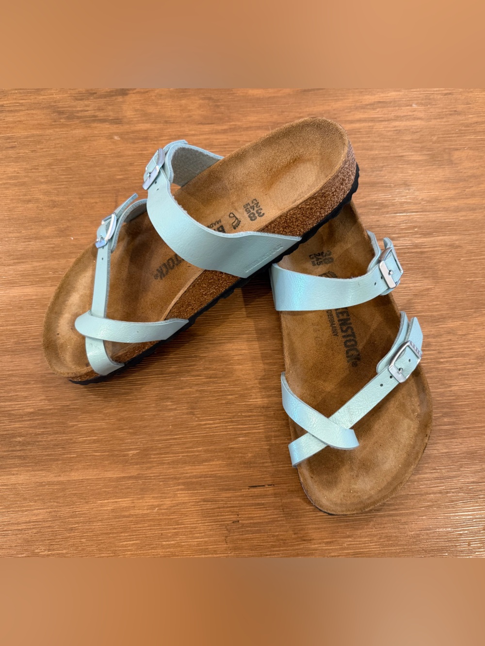 Birkenstock Light Blue Suede Footbed Sandals